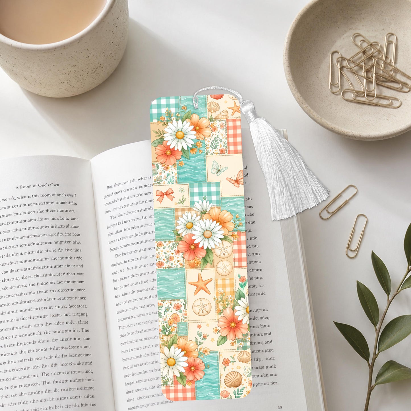 Seashell And Flower Patchwork Aluminum Bookmark