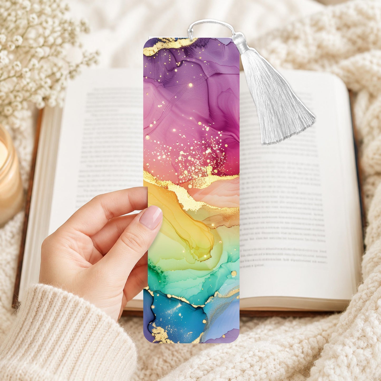 Rainbow Marble Aluminum Bookmark