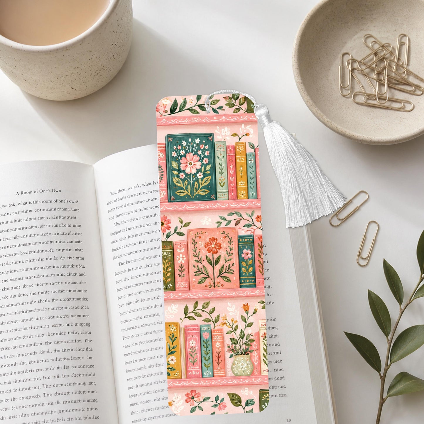 Floral Bookshelf Aluminum Bookmark