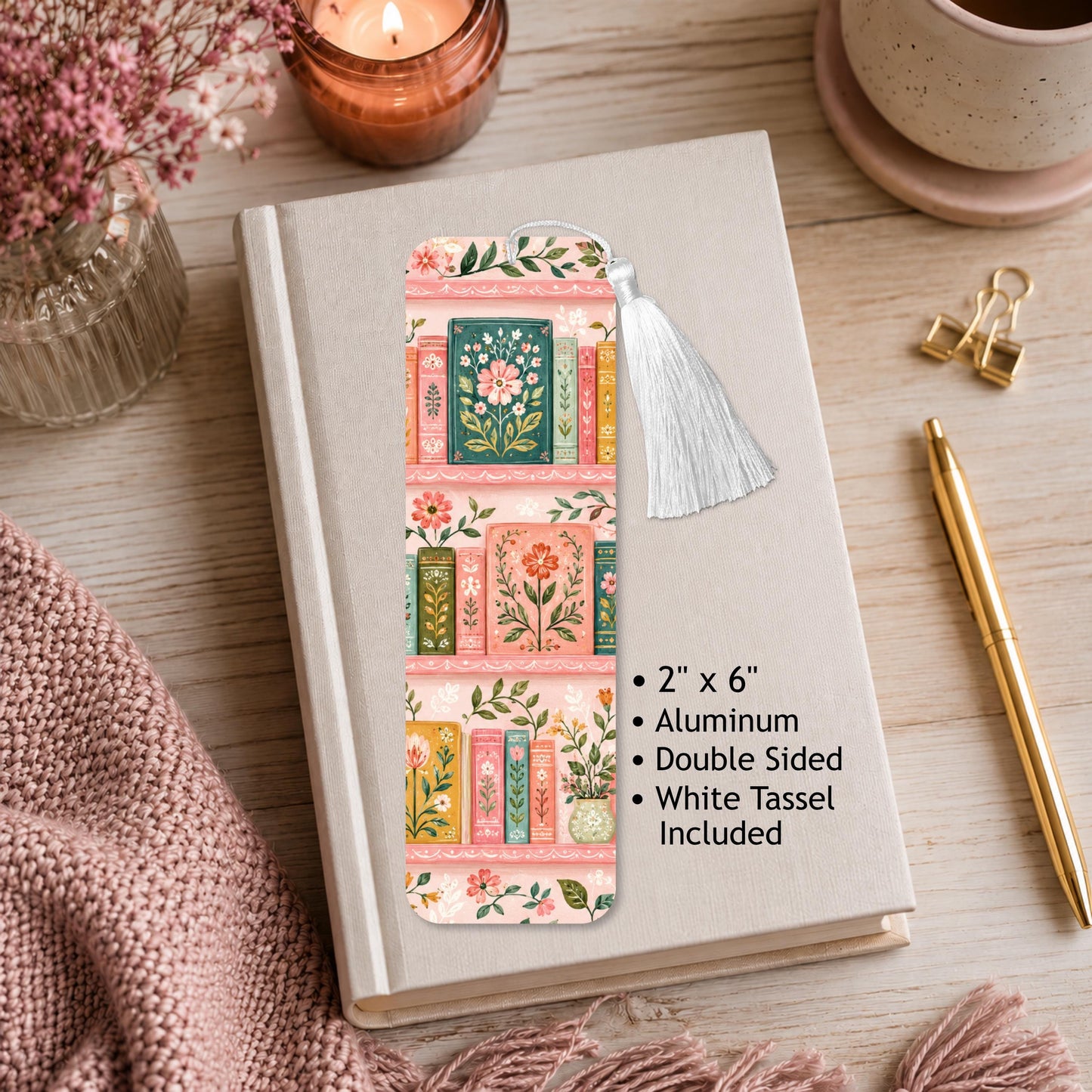 Floral Bookshelf Aluminum Bookmark