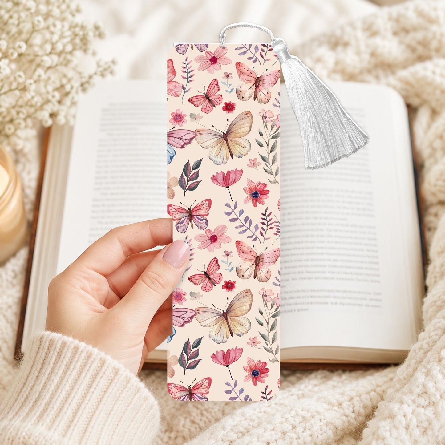 Pink And Cream Butterflies Aluminum Bookmark