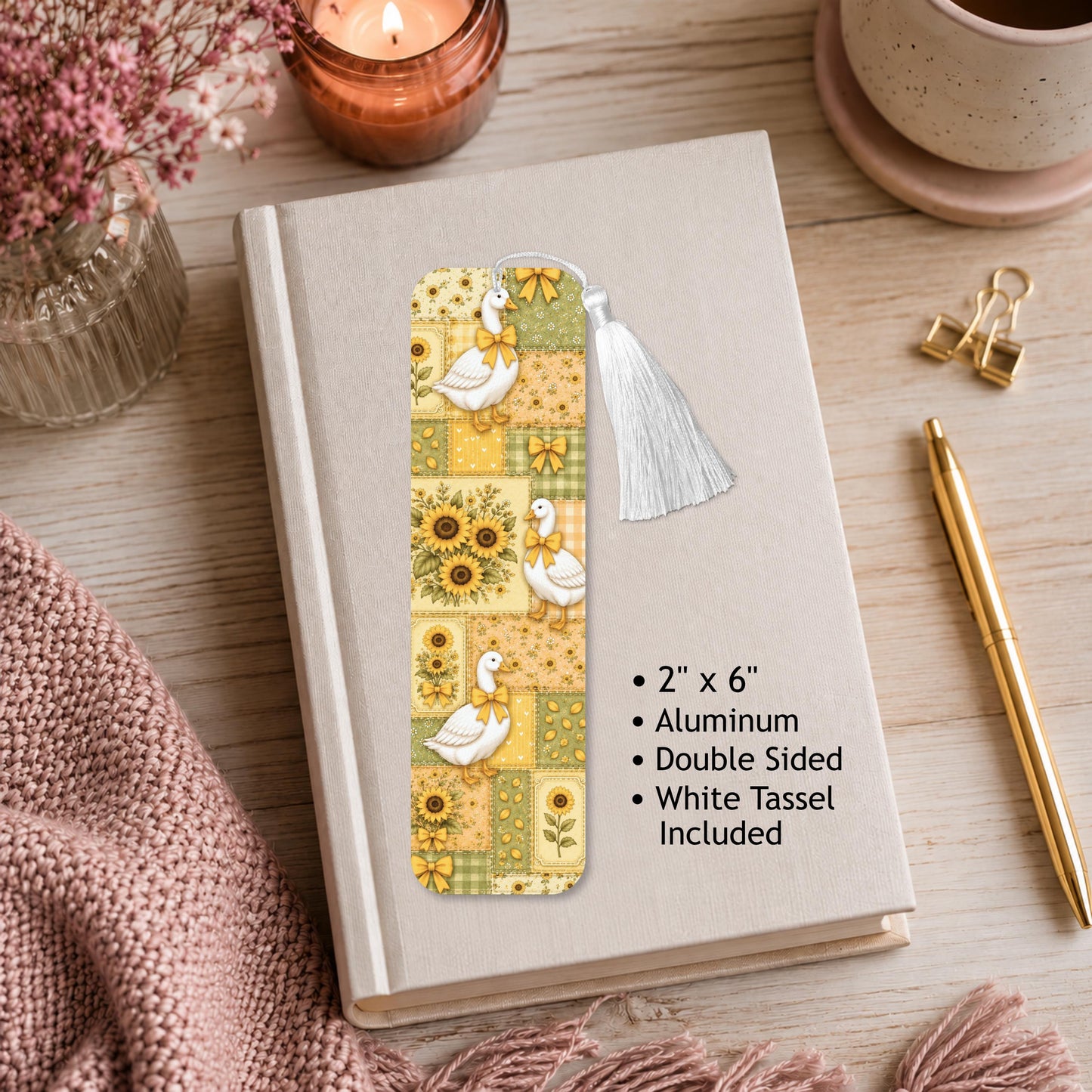 Goose And Sunflower Patchwork Aluminum Bookmark