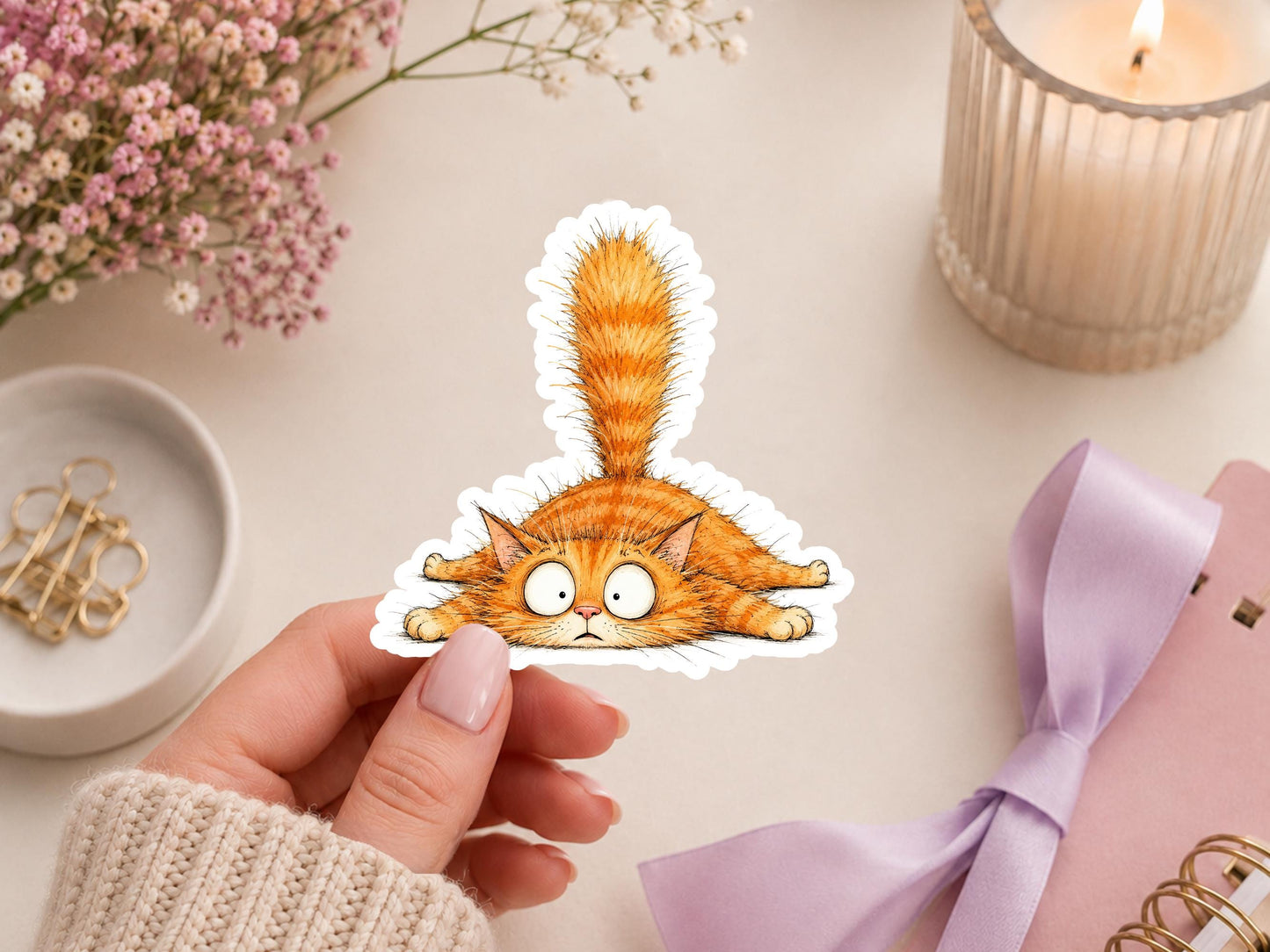 Funny Orange Cat Lying Down Sticker