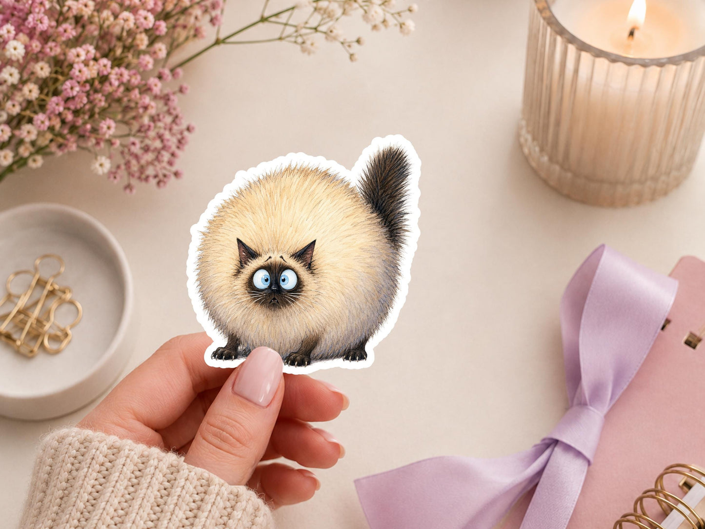 Funny Puffball Siamese Cat Sticker