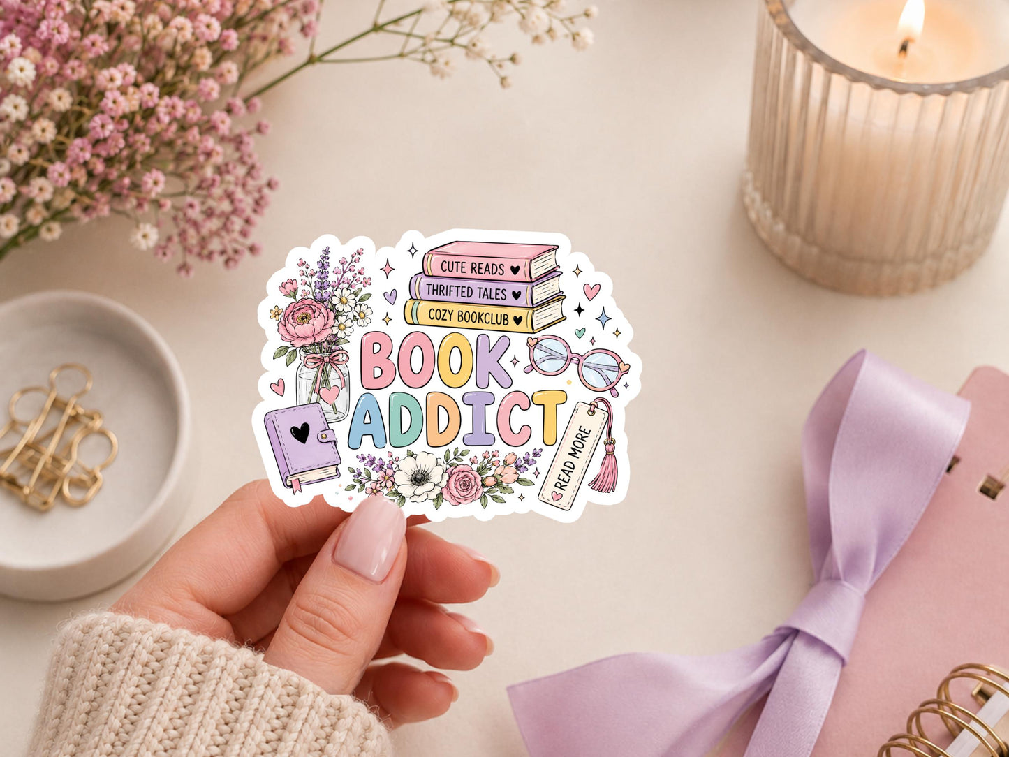 Book Addict Floral Sticker