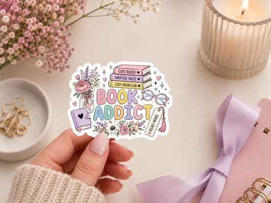 Book Addict Floral Sticker