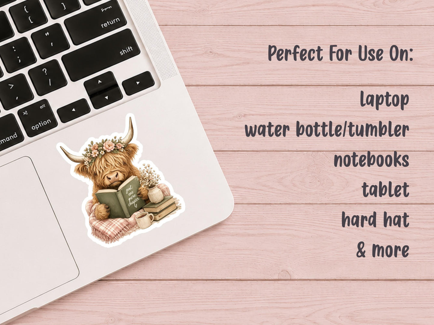 Just One More Chapter Highland Cow Reading Sticker