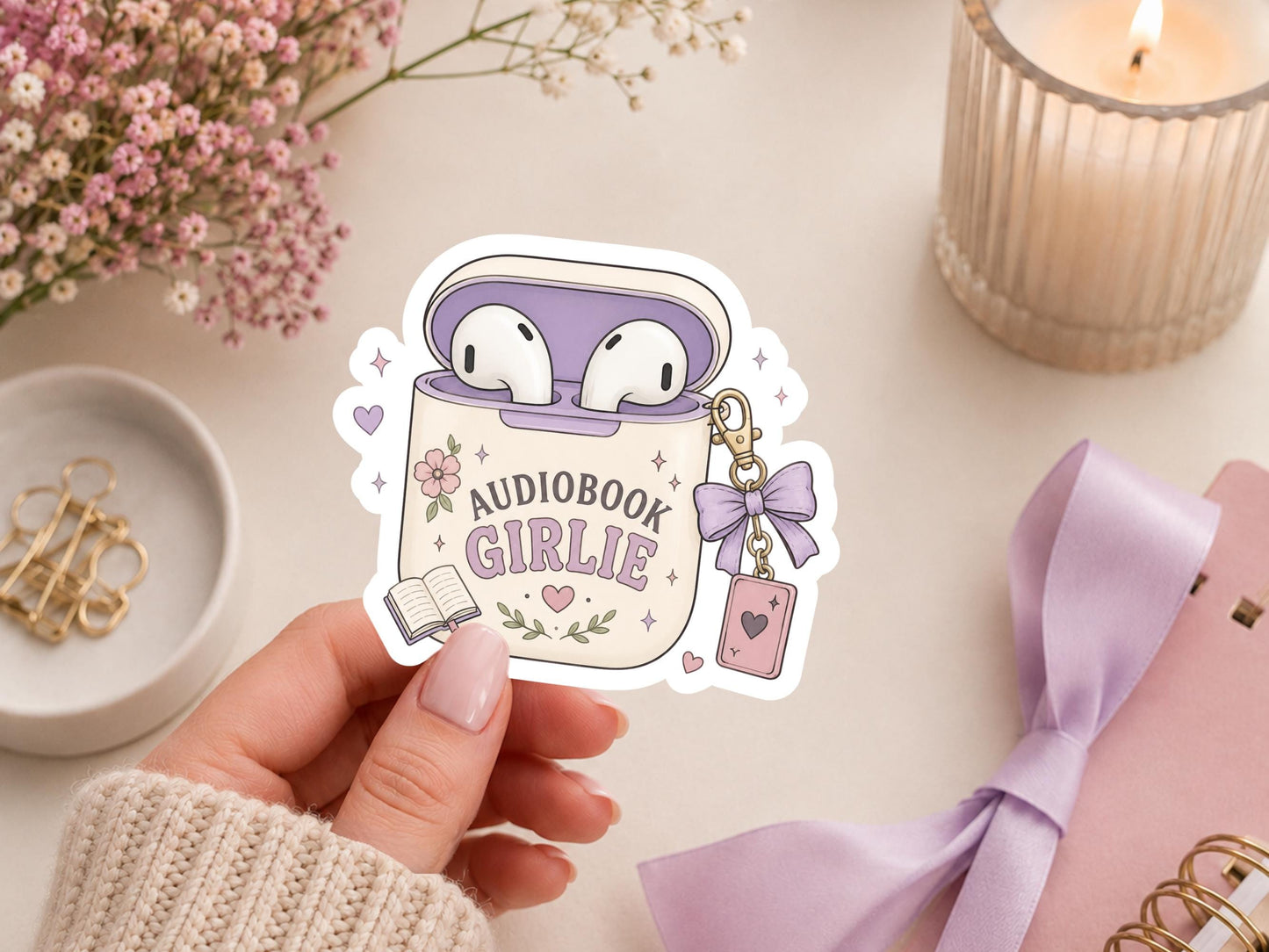 Audiobook Girlie Earbud Holder Sticker
