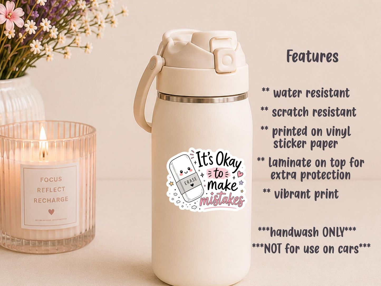 it's Ok To Make Mistakes Eraser Sticker