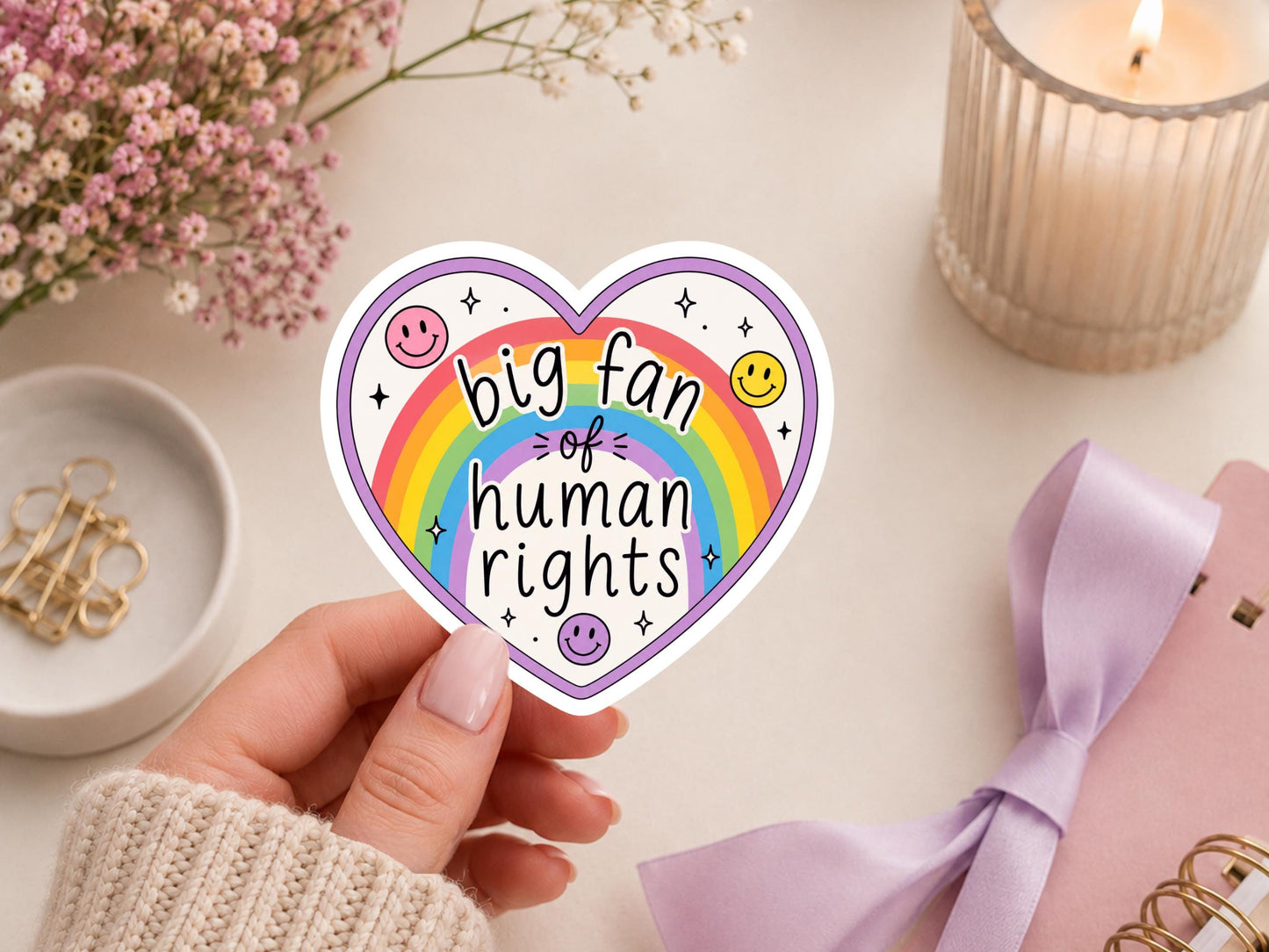 Big Fan of Human Rights Heart And Rainbow Sticker