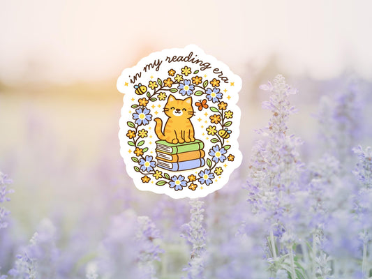 In My Reading Era Cat On Books Sticker