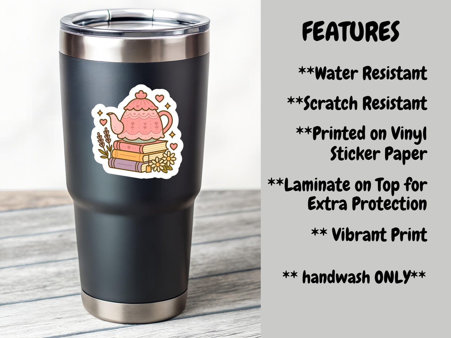 Pink Teapot On Book Stack Sticker