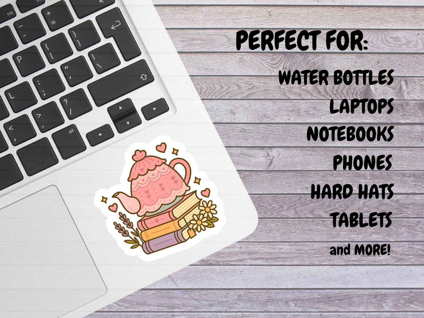 Pink Teapot On Book Stack Sticker