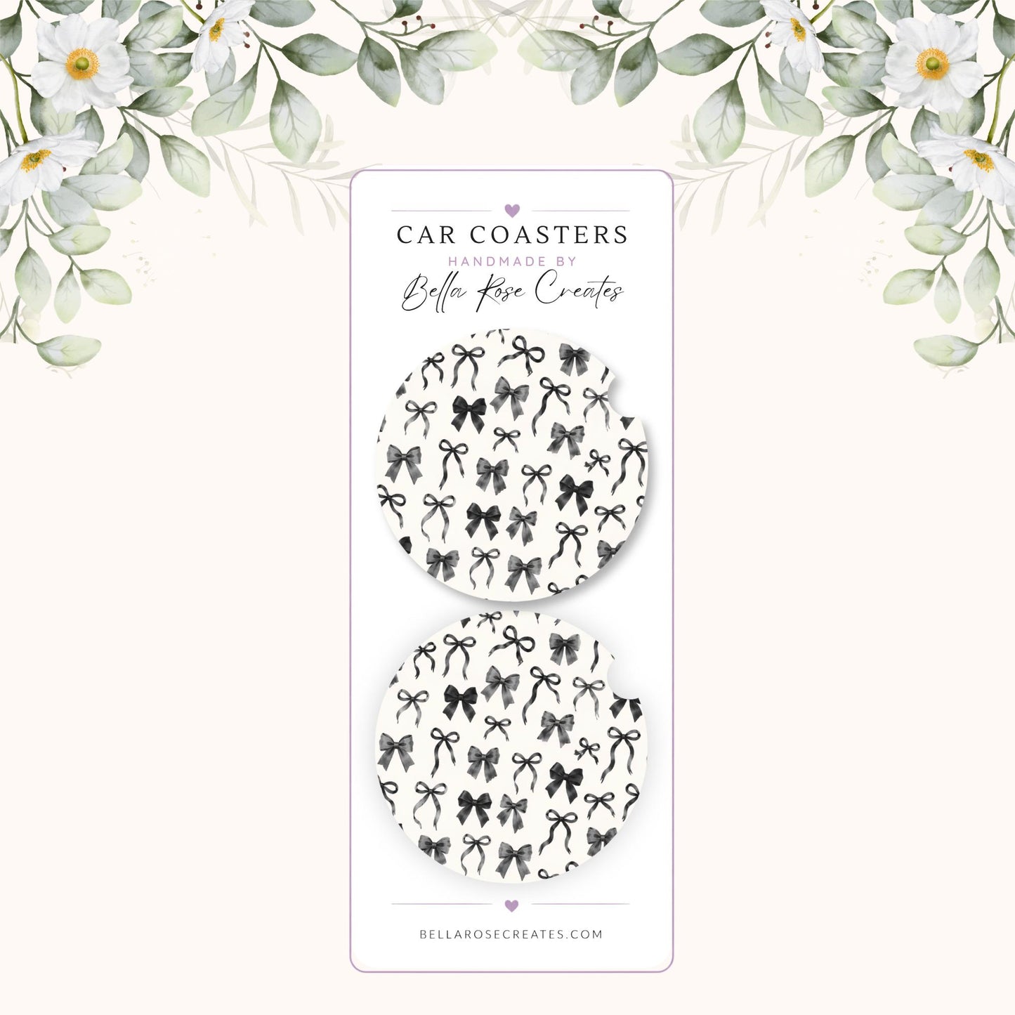 Black Bow Neoprene Car Coaster