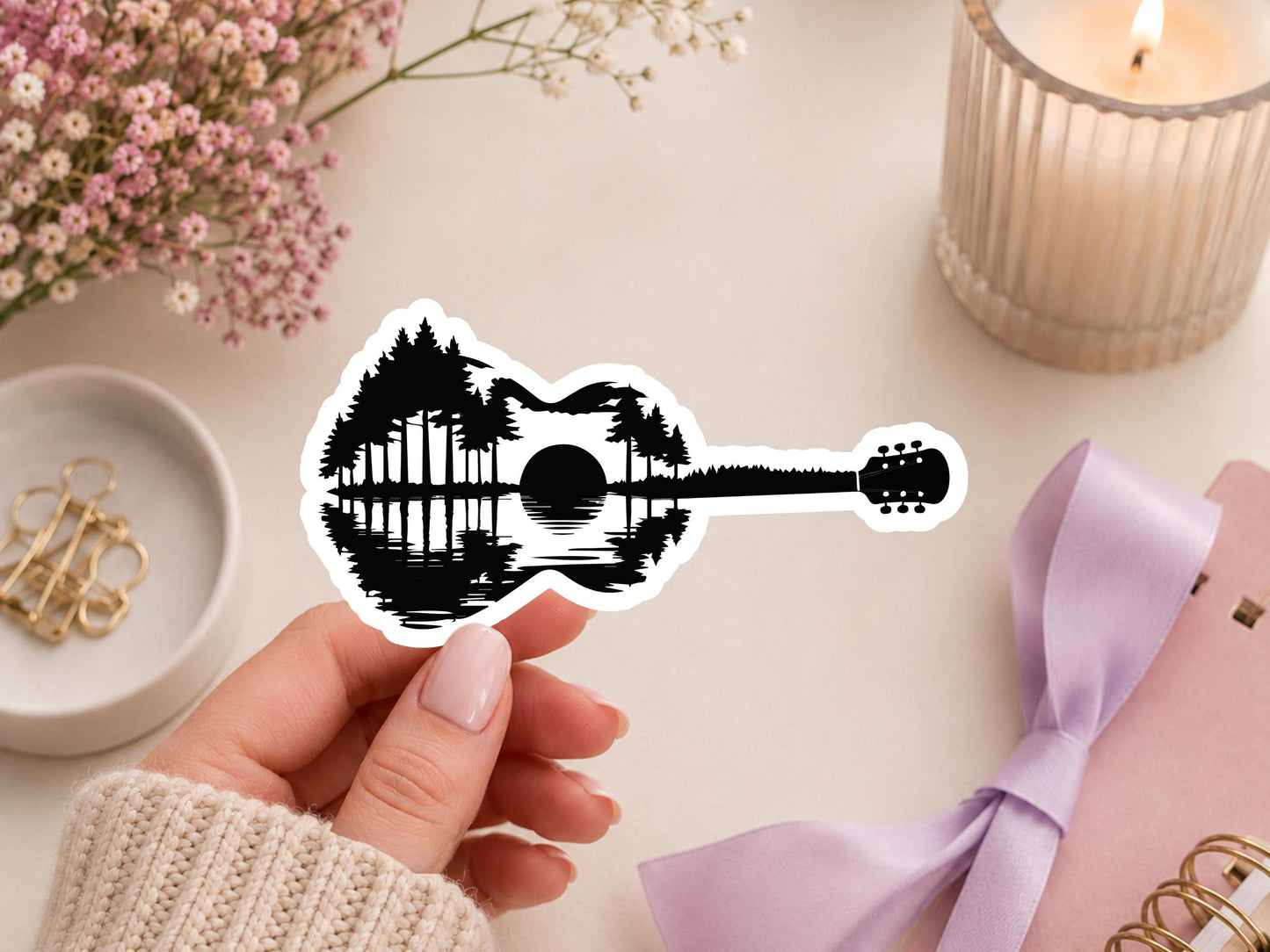 Guitar Sunset Silhouette Sticker