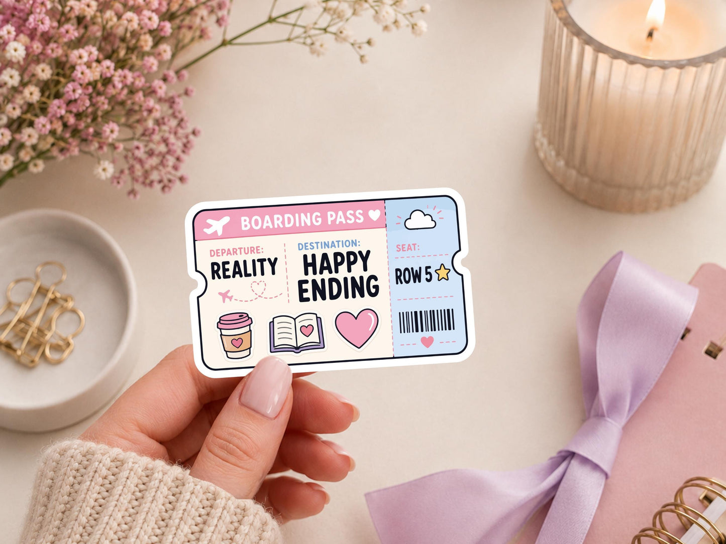 Romcom Reading Boarding Pass Sticker