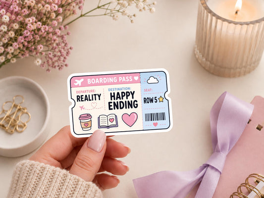 Romcom Reading Boarding Pass Sticker