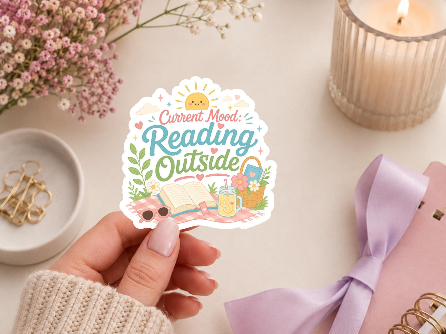 Current Mood Reading Outside Summer Sticker