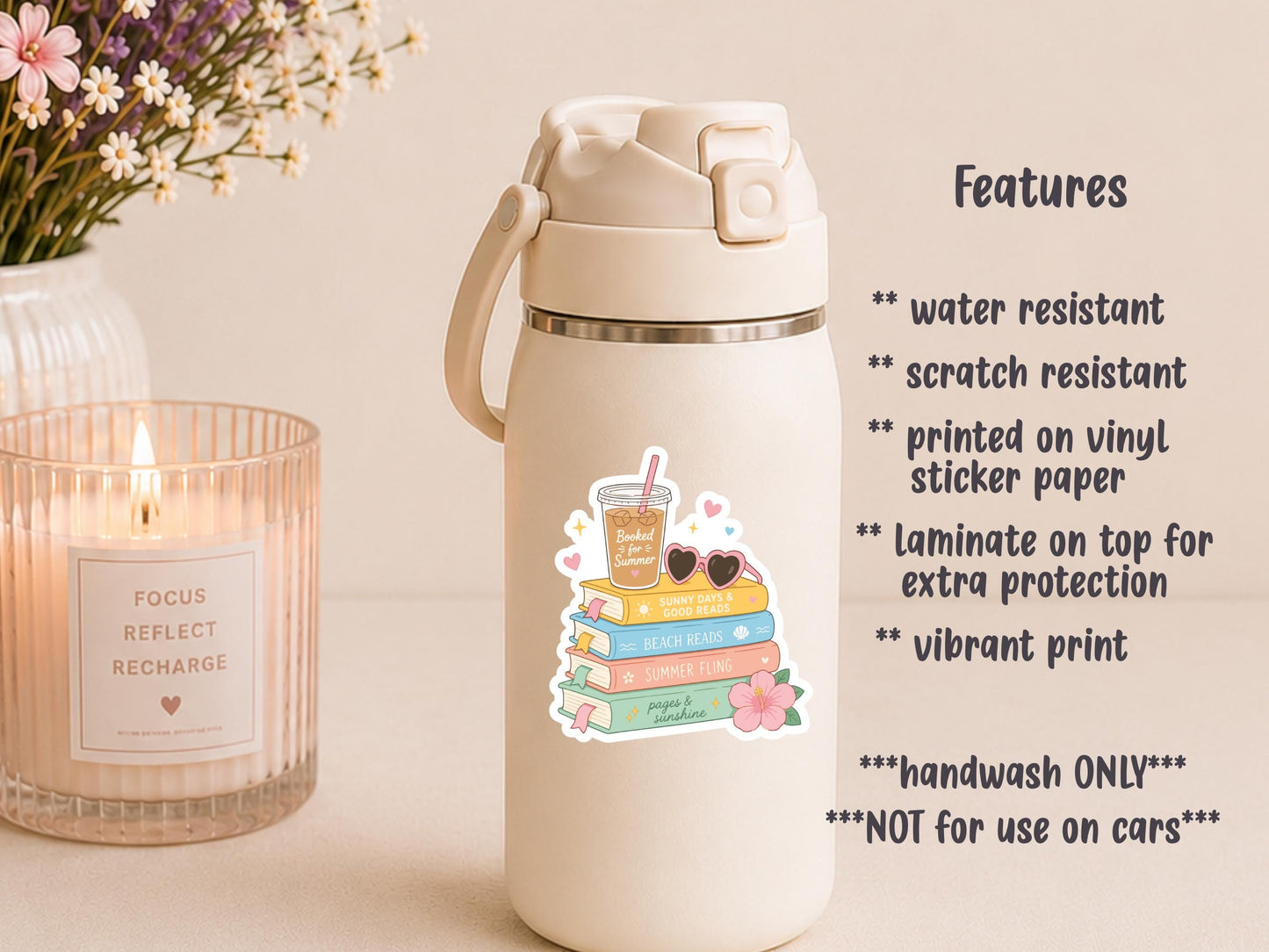 Booked For Summer Iced Coffee & Book Stack Sticker