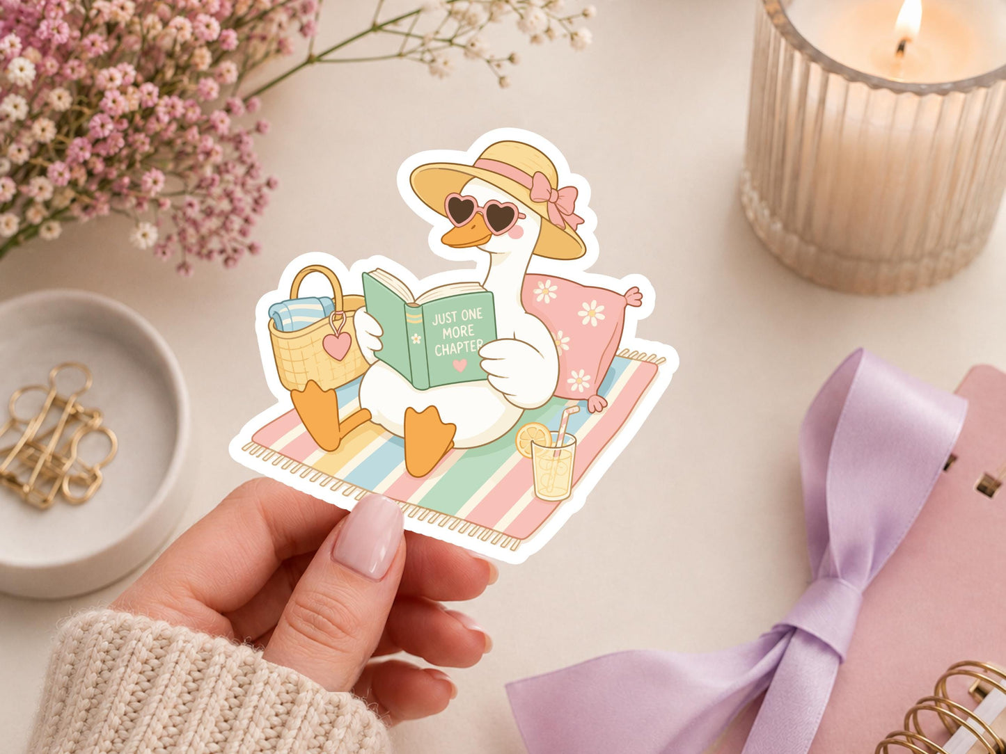 Just One More Chapter Summer Goose Reading Sticker