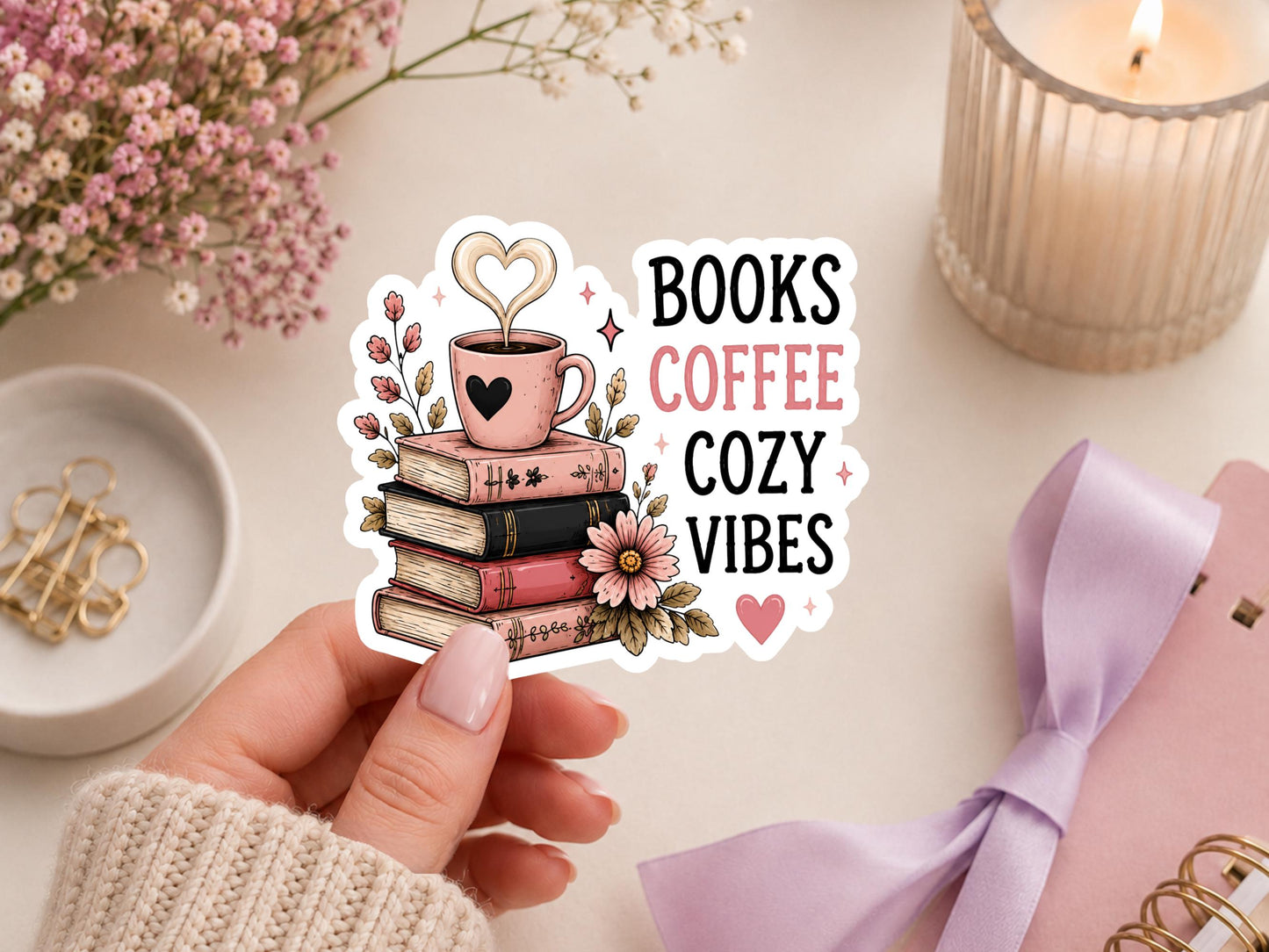 Books Coffee Cozy Vibes Sticker