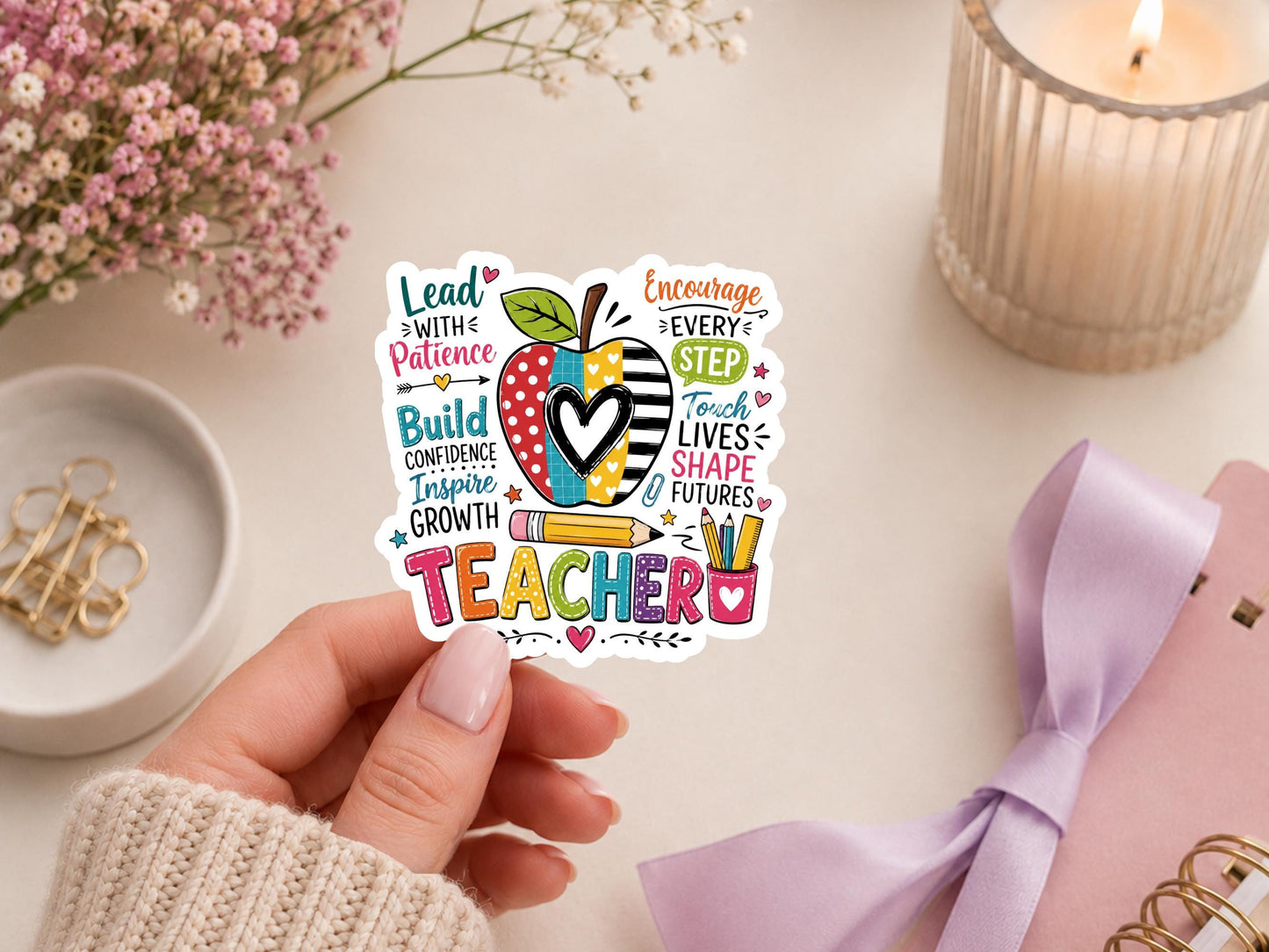 Colorful Teacher Apple Sticker