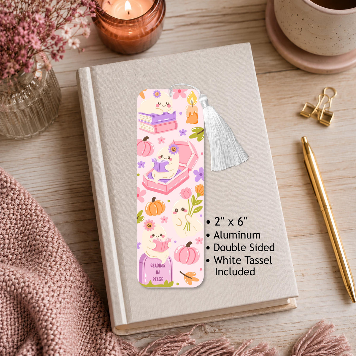 Pink Ghose Reading In Peace Aluminum Bookmark