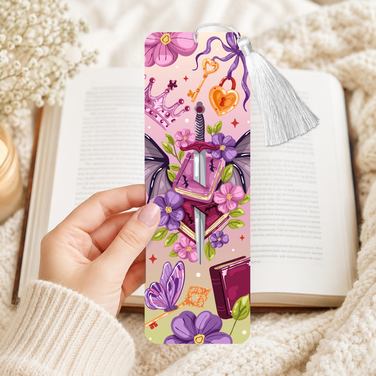Violet Wing And Sword Aluminum Bookmark