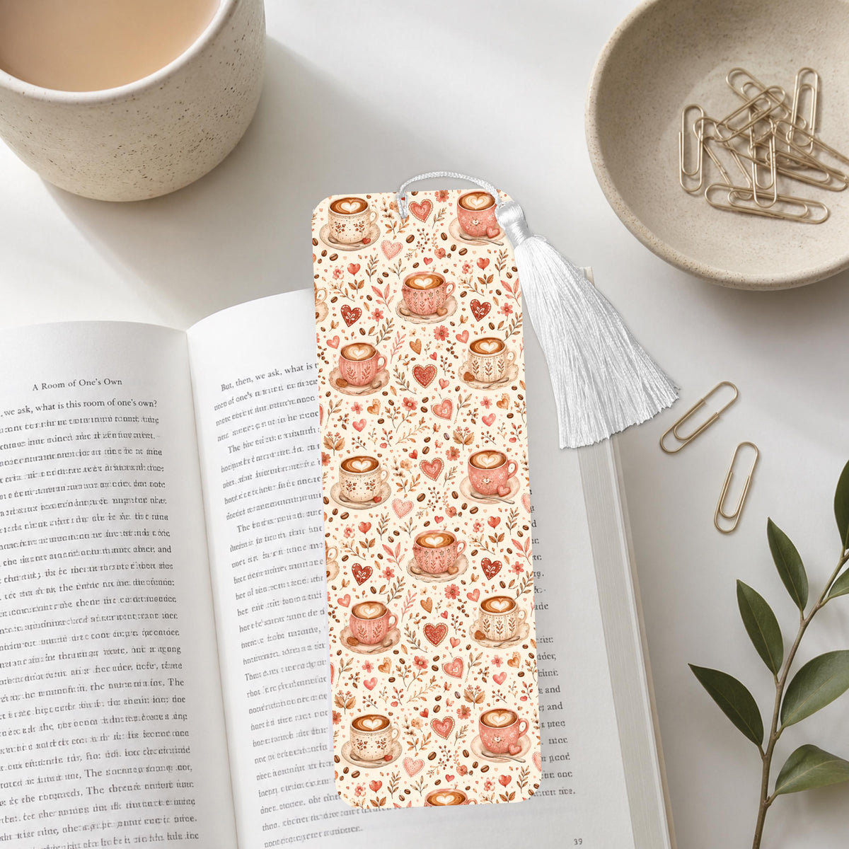 Vintage Cup Of Coffee And Hearts Aluminum Bookmark