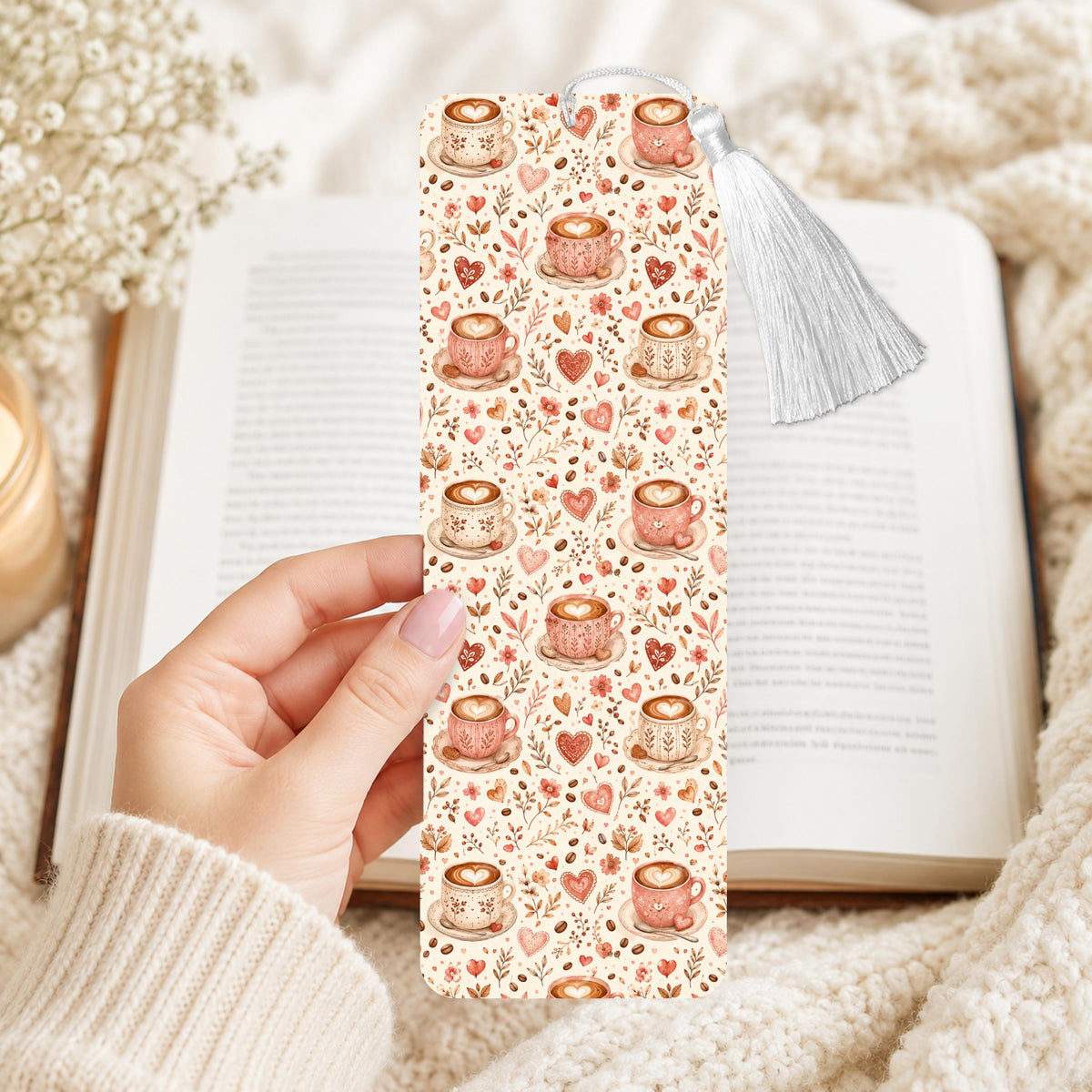 Vintage Cup Of Coffee And Hearts Aluminum Bookmark