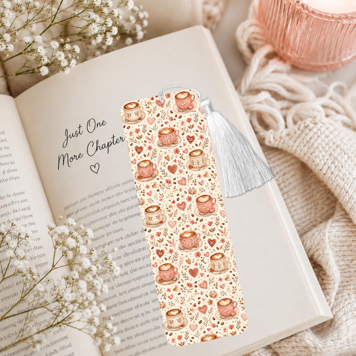 Vintage Cup Of Coffee And Hearts Aluminum Bookmark