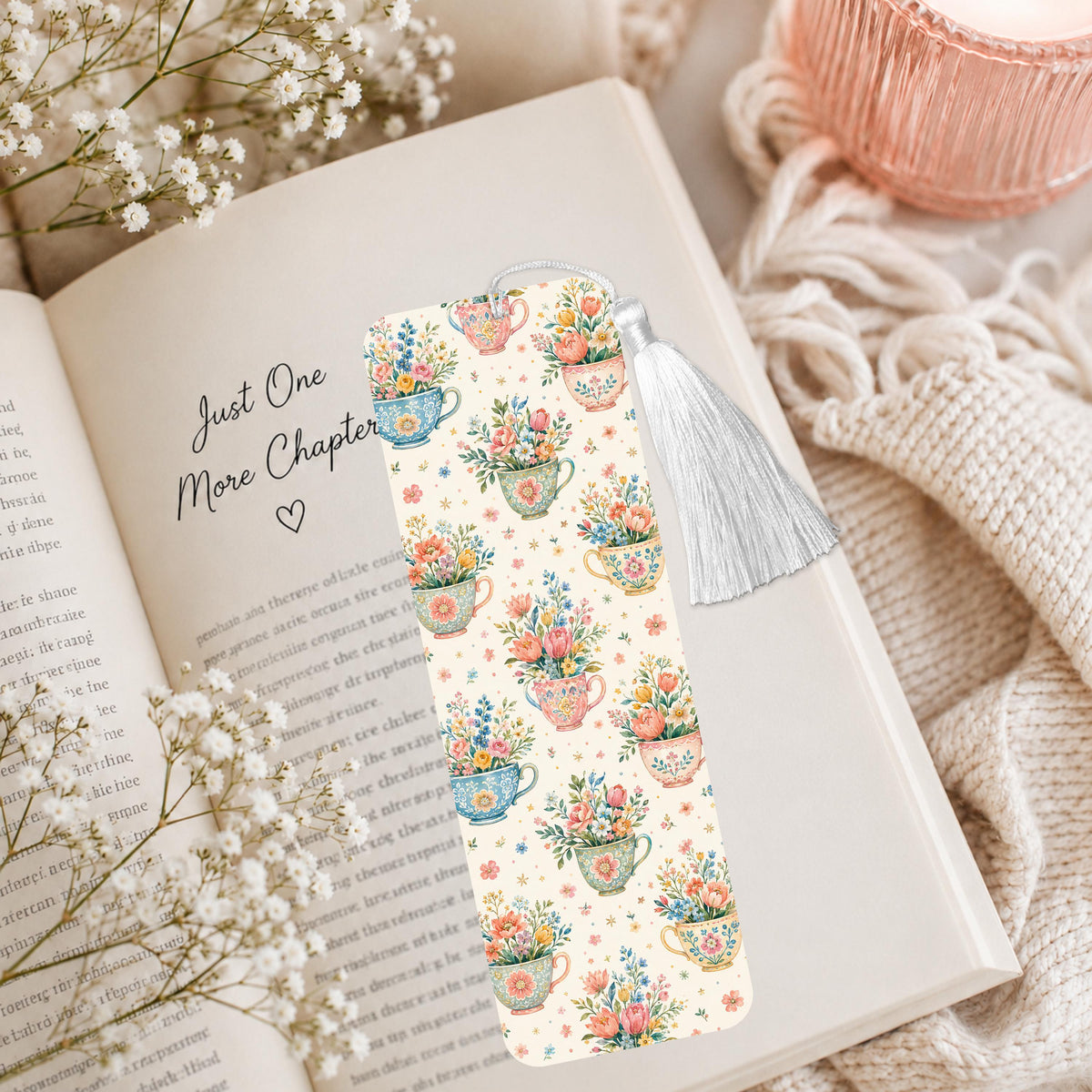 Boho Teacup And Flowers Aluminum Bookmark
