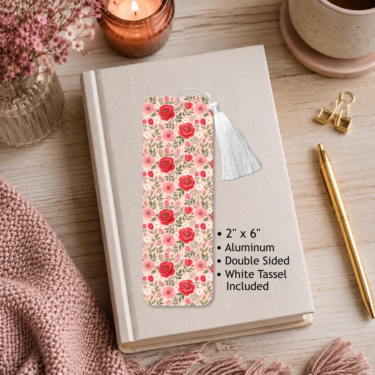Red And Pink Roses Aluminum Bookmark