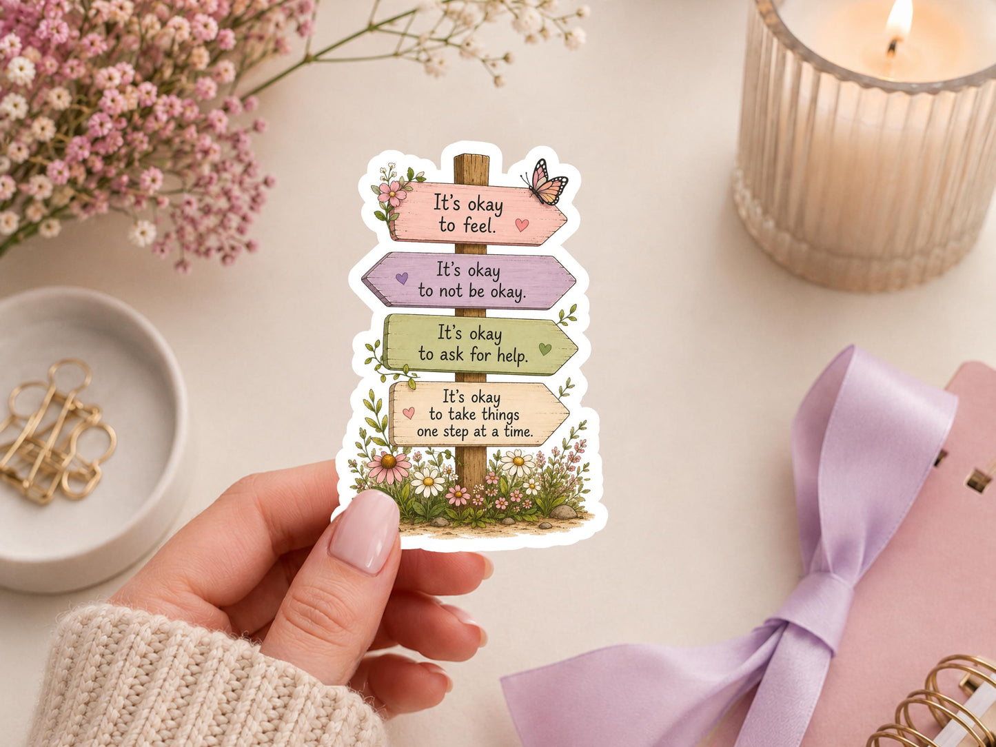 It's Ok To Feel Wooden Sign Sticker