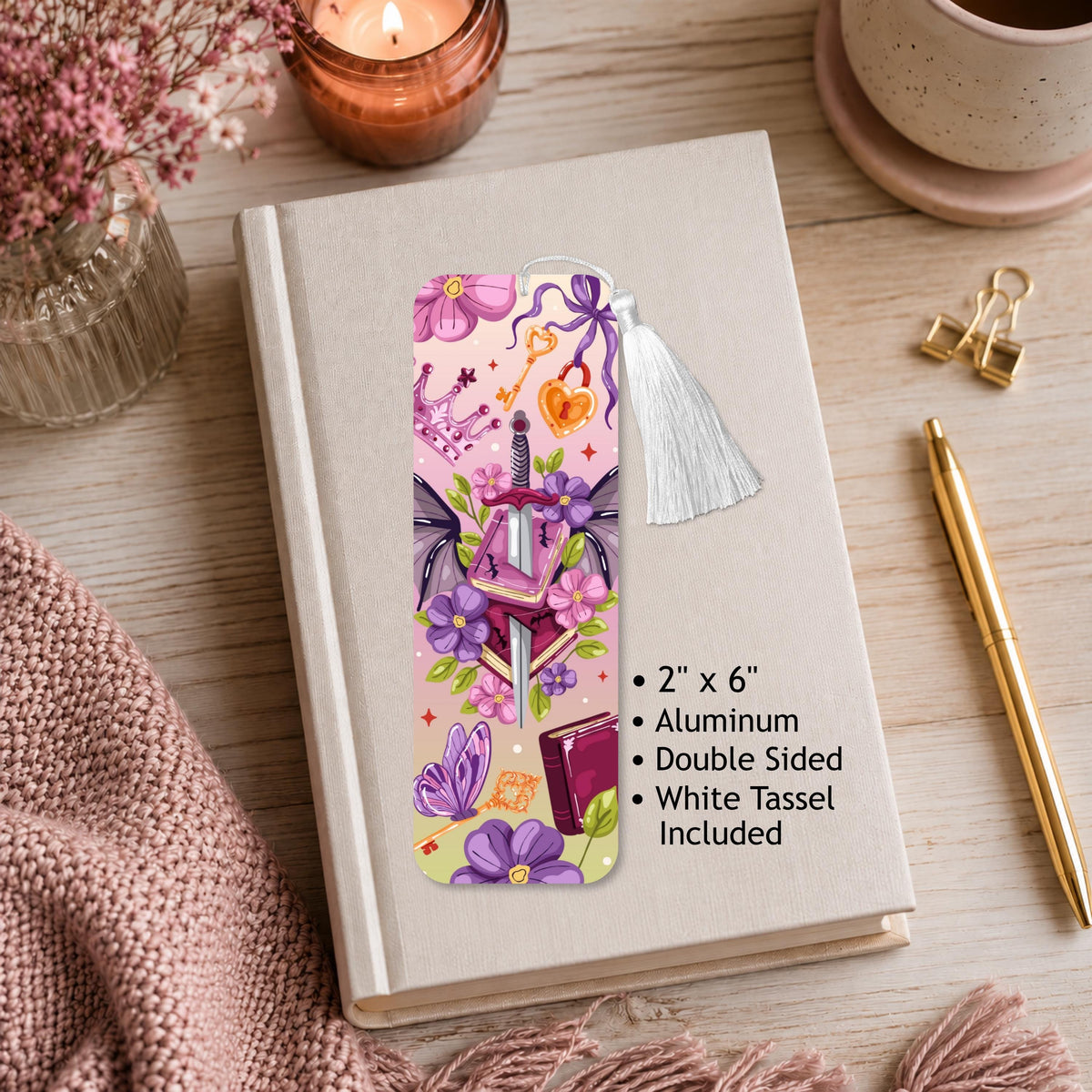 Violet Wing And Sword Aluminum Bookmark