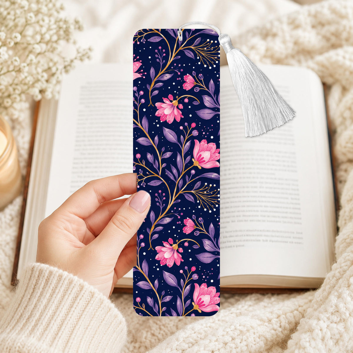 Purple And Pink Floral Aluminum Bookmark