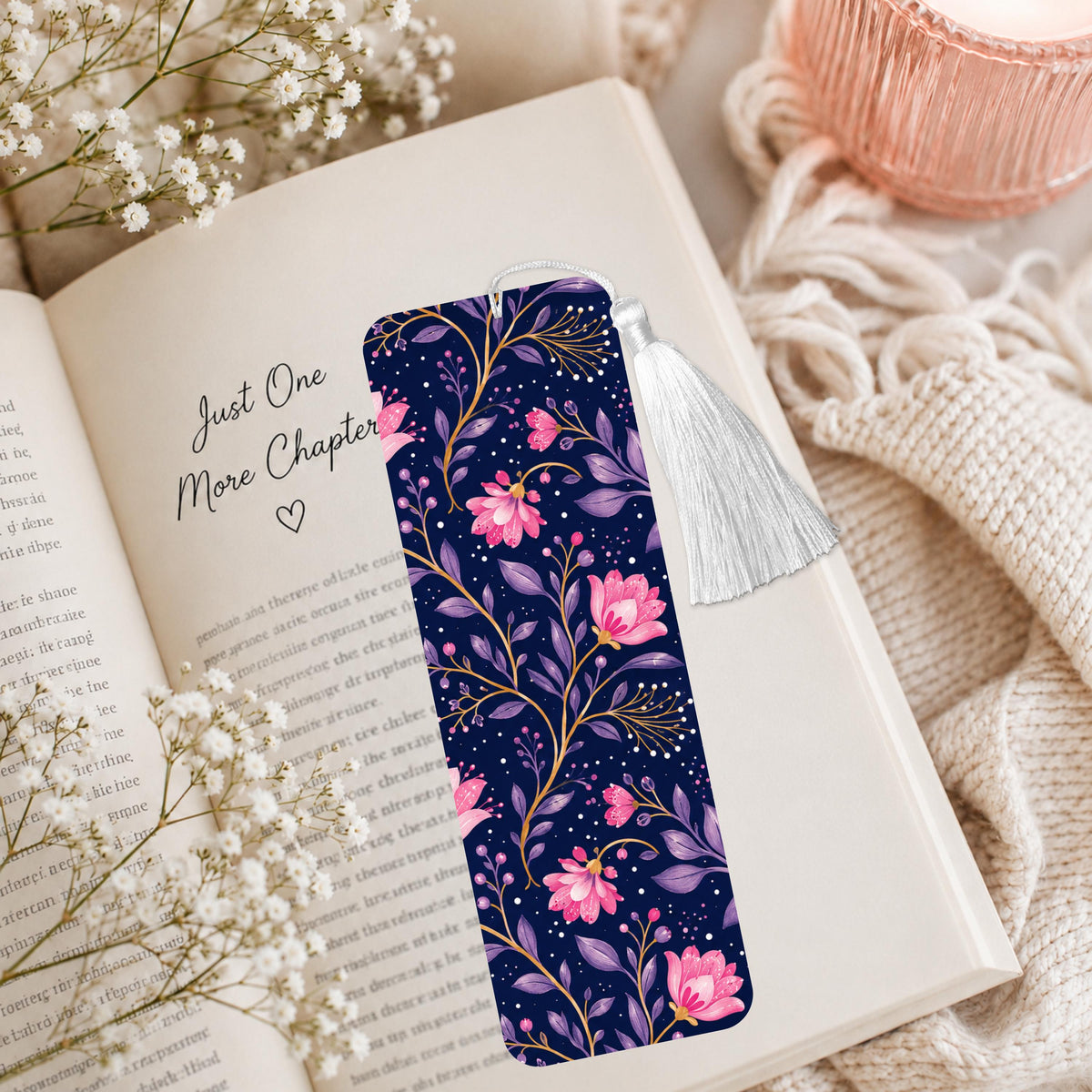 Purple And Pink Floral Aluminum Bookmark