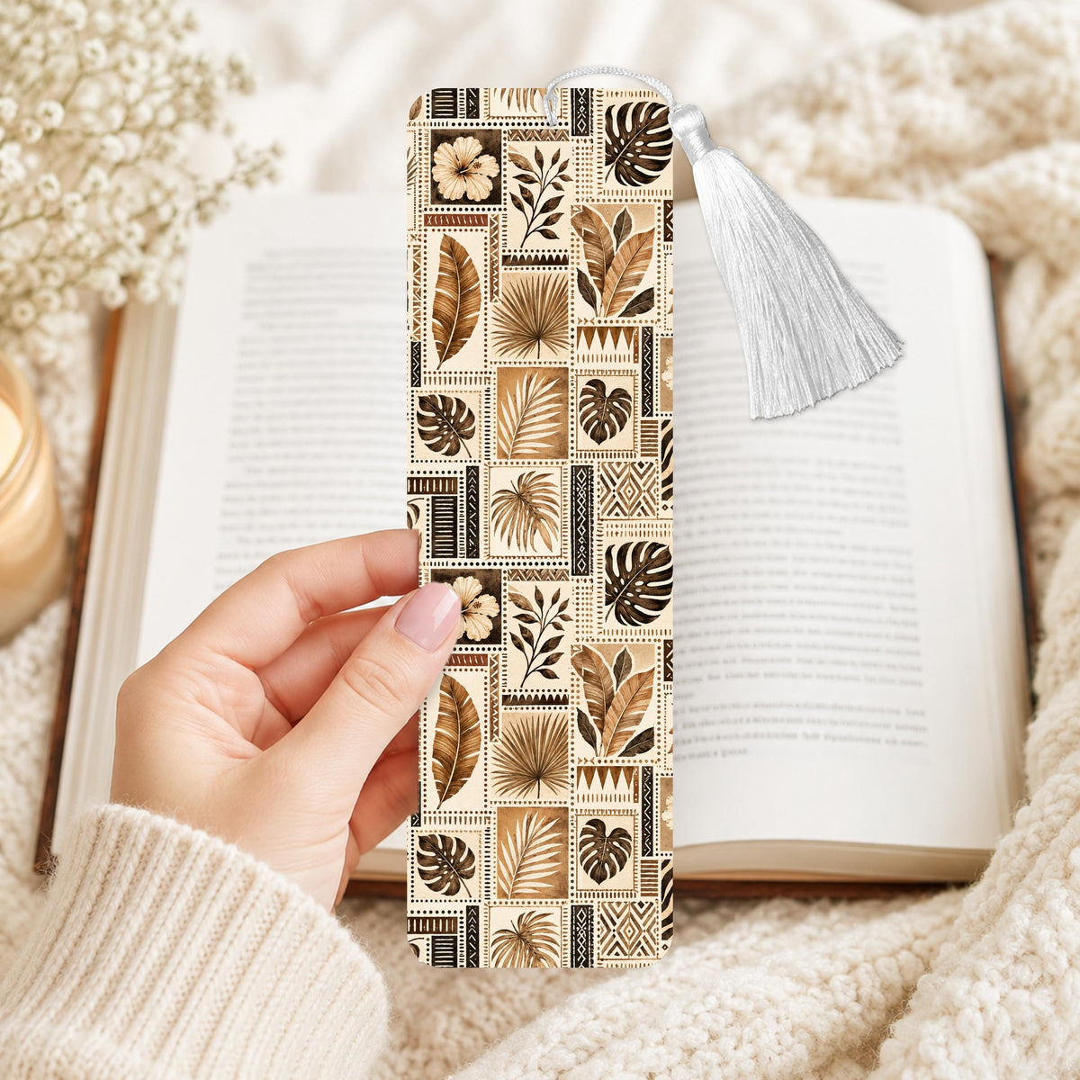 Boho Leaf And Feather Aluminum Bookmark