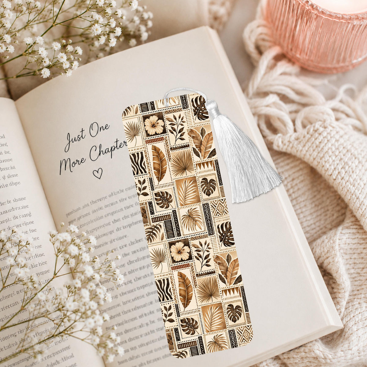 Boho Leaf And Feather Aluminum Bookmark