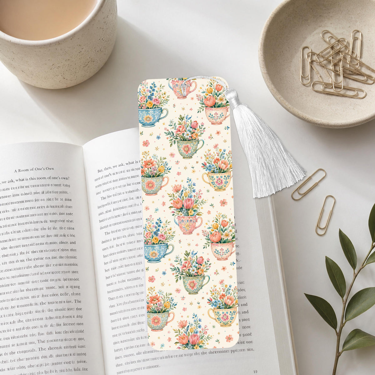 Boho Teacup And Flowers Aluminum Bookmark