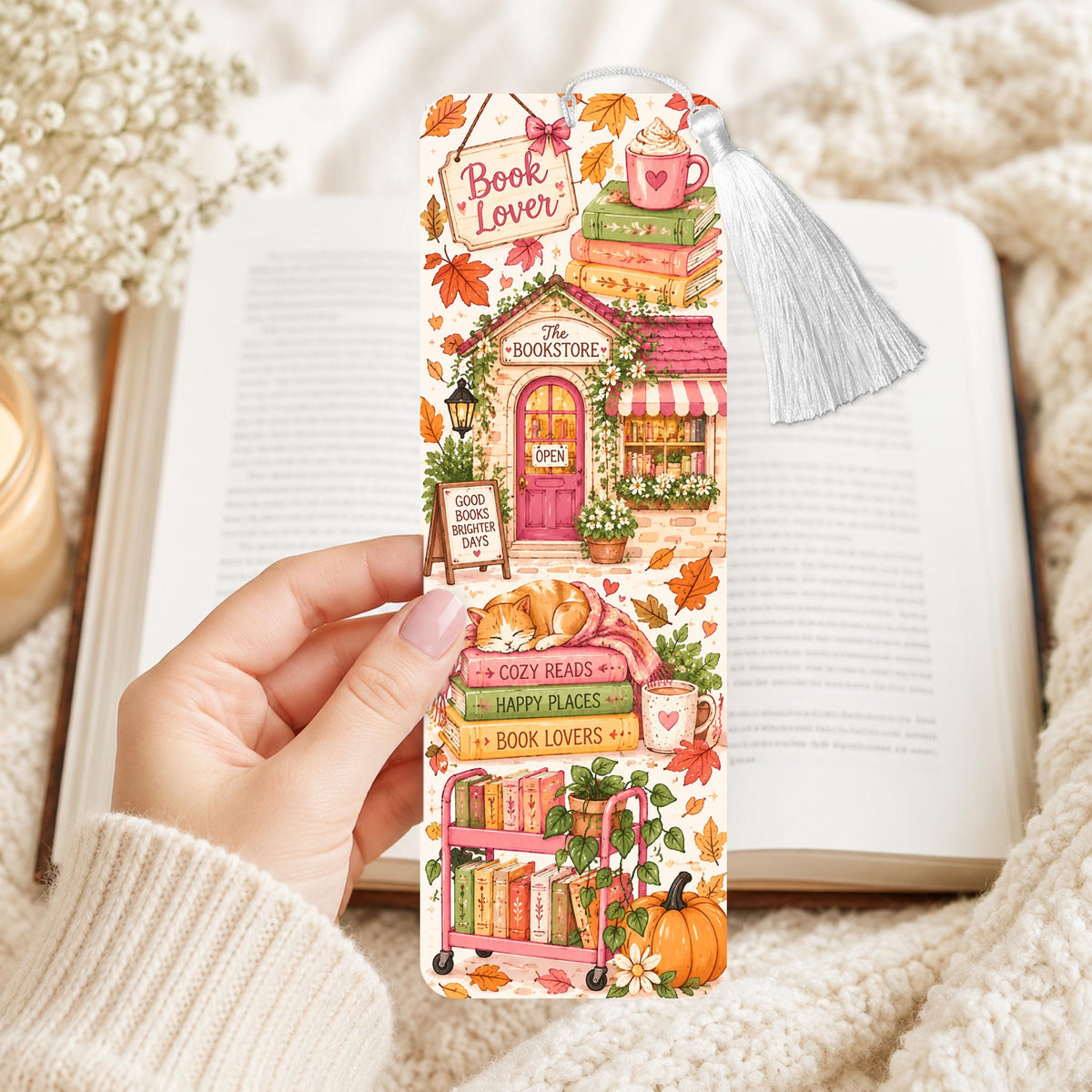 Cozy Reads Bookstore Aluminum Bookmark