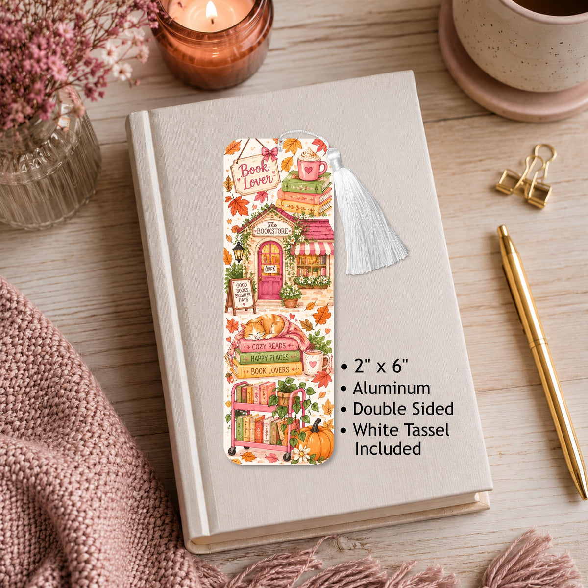 Cozy Reads Bookstore Aluminum Bookmark