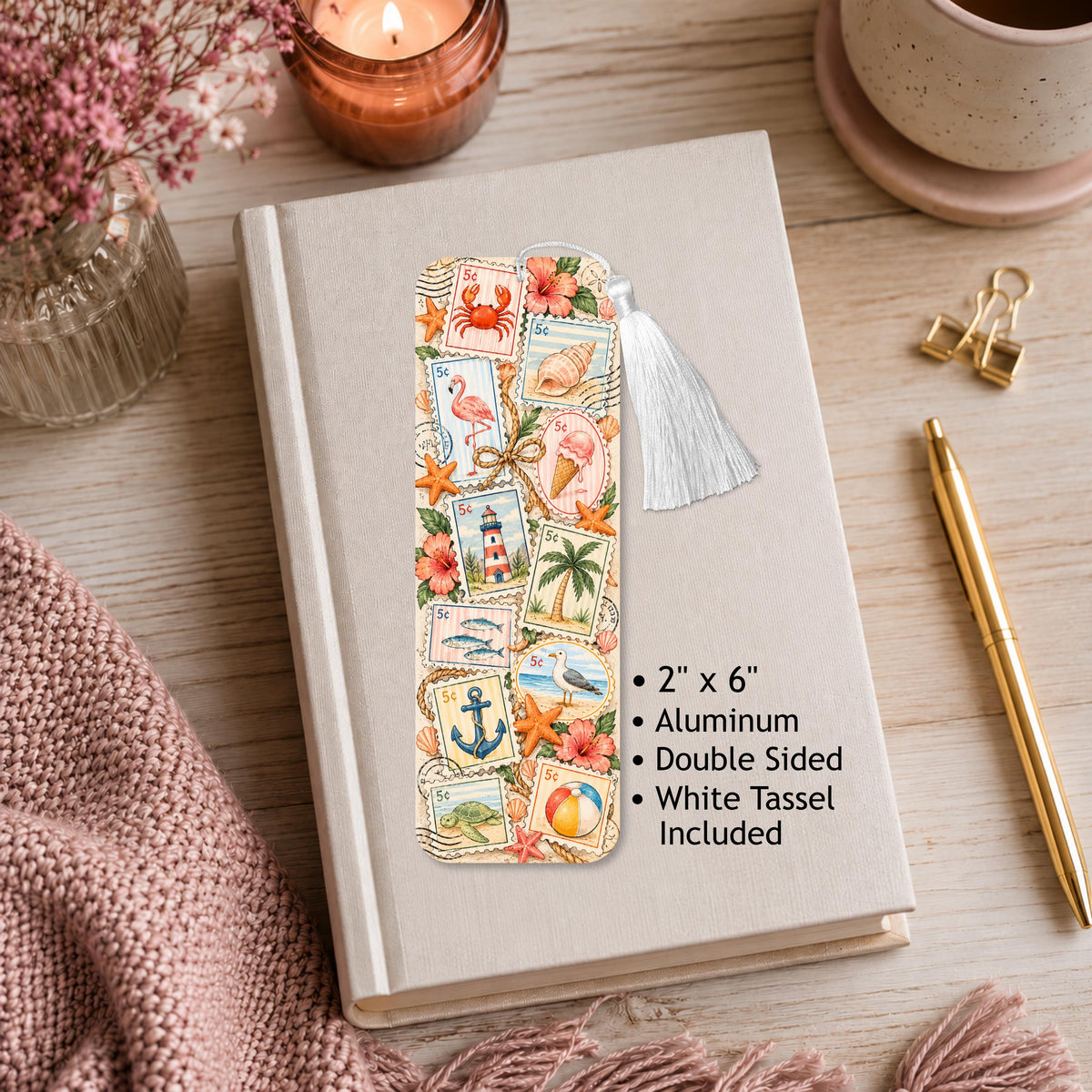 Summer Ocean Postage Aluminum Bookmark