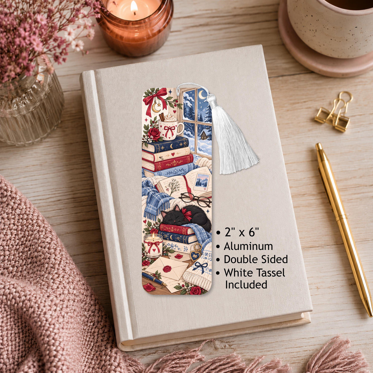 Bookish Black Cat Aluminum Bookmark