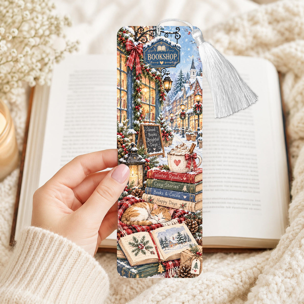 Cozy Winter Bookshop Aluminum Bookmark