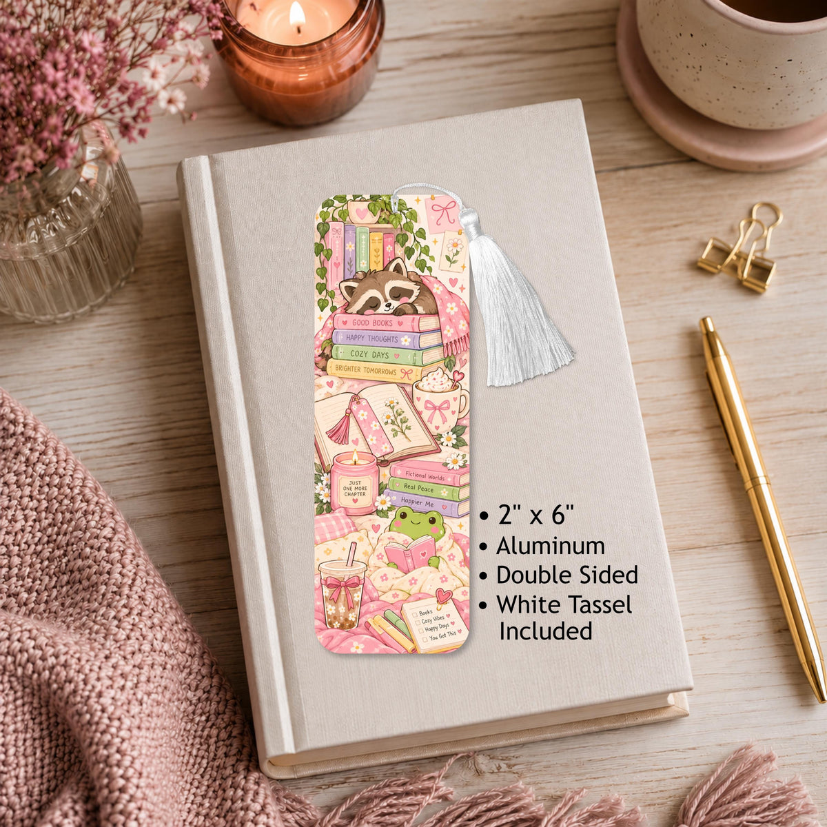 Bookish Frog And Raccoon Aluminum Bookmark
