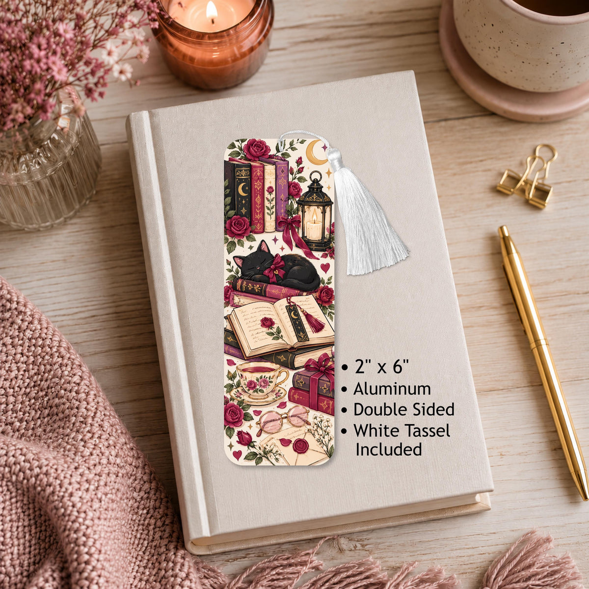 Black Cat Romance Aluminum Bookmark