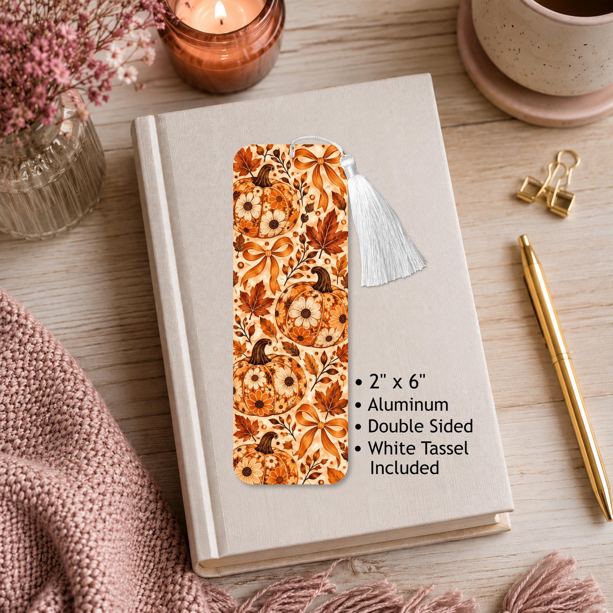 Fall Pumpkin Aluminum Bookmark