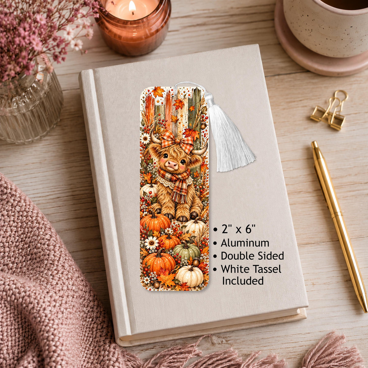 Fall Highland Cow Aluminum Bookmark