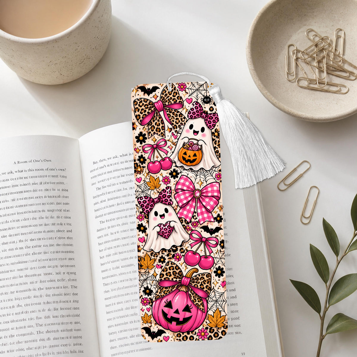 Pink Leopard Halloween Ghost Aluminum Bookmark